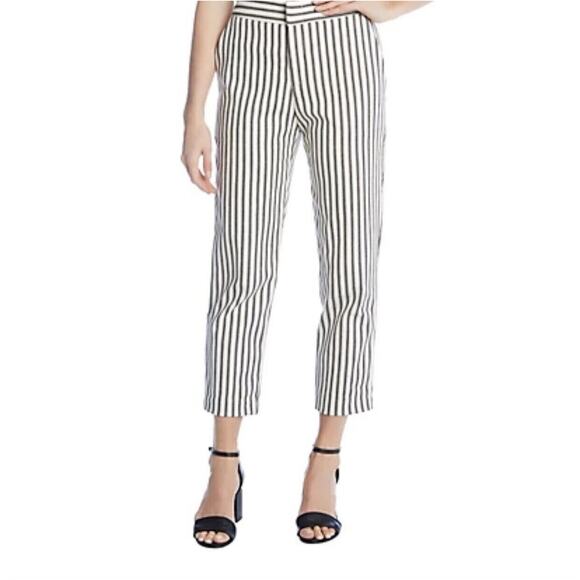 Karen Kane Women's Pants White Blue Striped‎ Cropped Size 6 - Picture 1 of 10